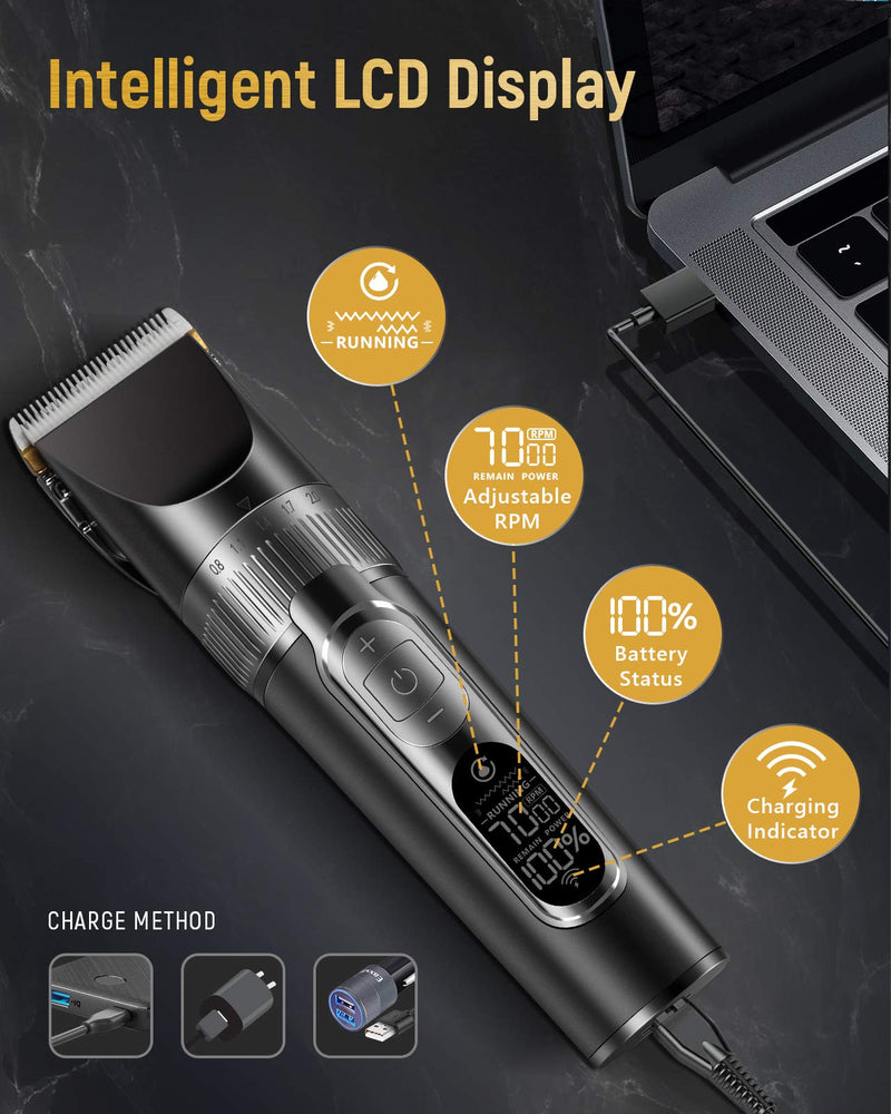 [Australia] - SUPRENT Hair Clippers for Men Cordless Hair Clippers, IPX6 Waterproof Design, Professional Titanium & Ceramic Hair Clippers for Barbers with 5 Adjustable Speed Settings & LCD Display 