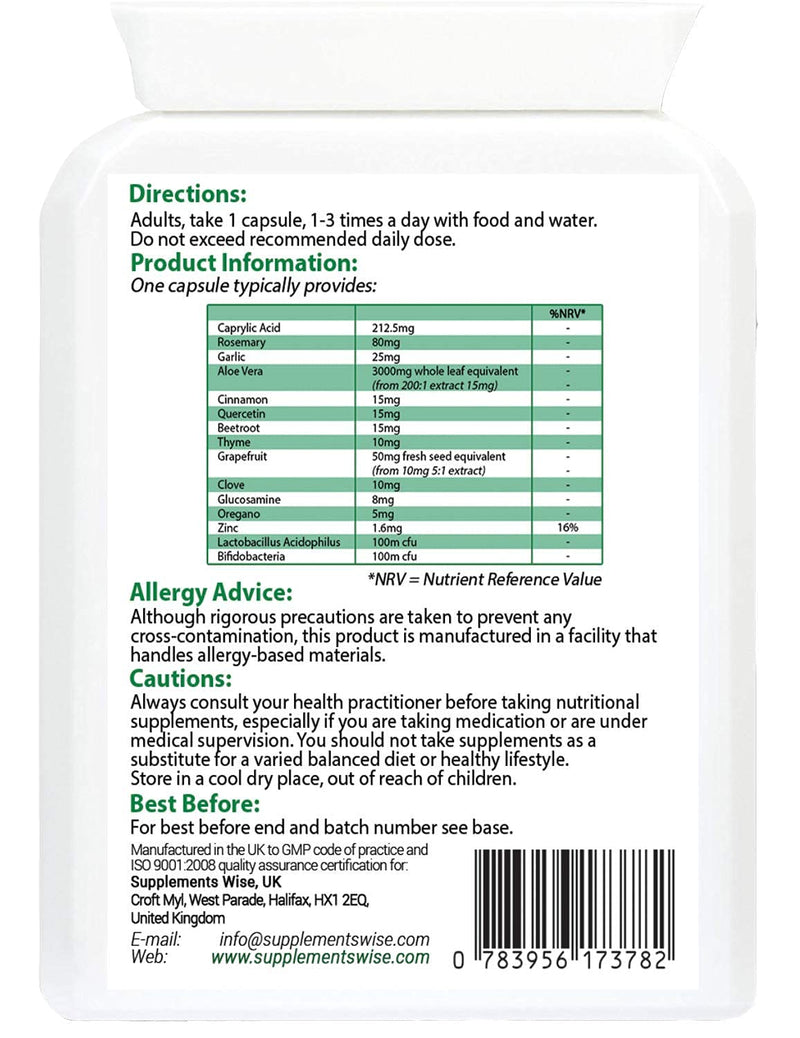 [Australia] - Candida Support, 60 Capsules - Thrush Treatment for Men and Women - Candida Treatment for Yeast Infections - Candida Complex Cleanse with Probiotics, Garlic, Caprylic Acid - Pessary, Cream Alternative 