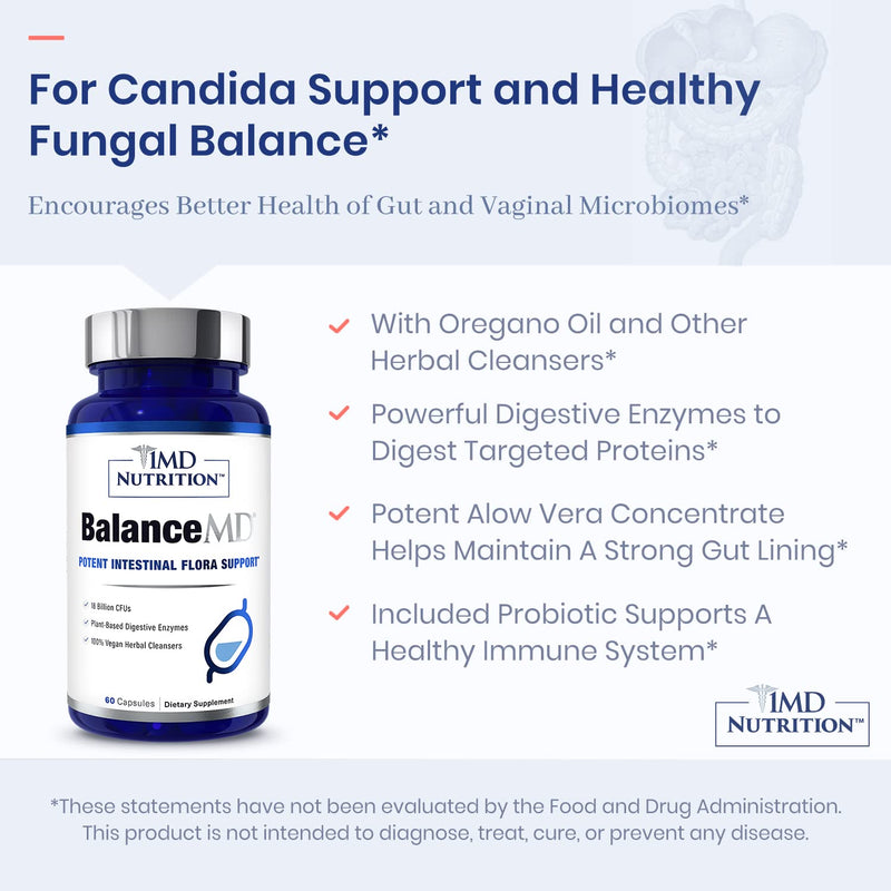 [Australia] - 1MD Nutrition BalanceMD Vaginal Probiotics | Oregano & Caprylic Acid with Lactobacillus & Digestive Enzymes | Promotes Intestinal Flora Balance | 60 Capsules 