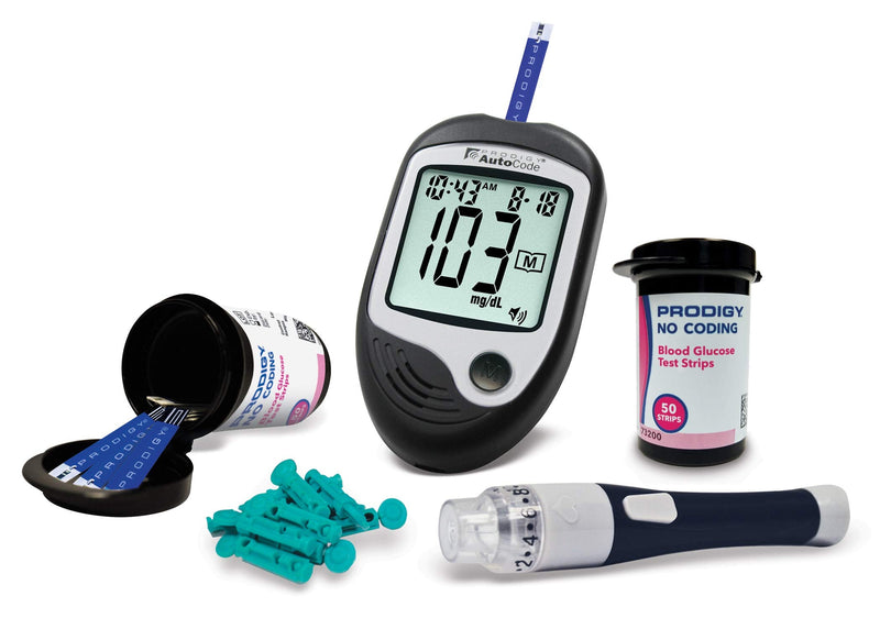 [Australia] - Prodigy Glucose Monitor Kit - Includes Prodigy Meter, 100ct test strips, 10ct Lancets, Lancing device, Carrying Case, Log Book 