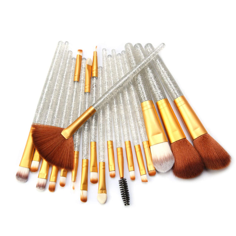 [Australia] - Vtrem 18 PCs Kabuki Brush Set Professional Nylon Foundation Brushes Powder Blending for Face Eye Shadow Blush Concealer Liquid Cream Cosmetics Brushes Kit, Silver Pole Gold Tube 18PCs Makeup Brushes / Silver Pole Gold Tube 