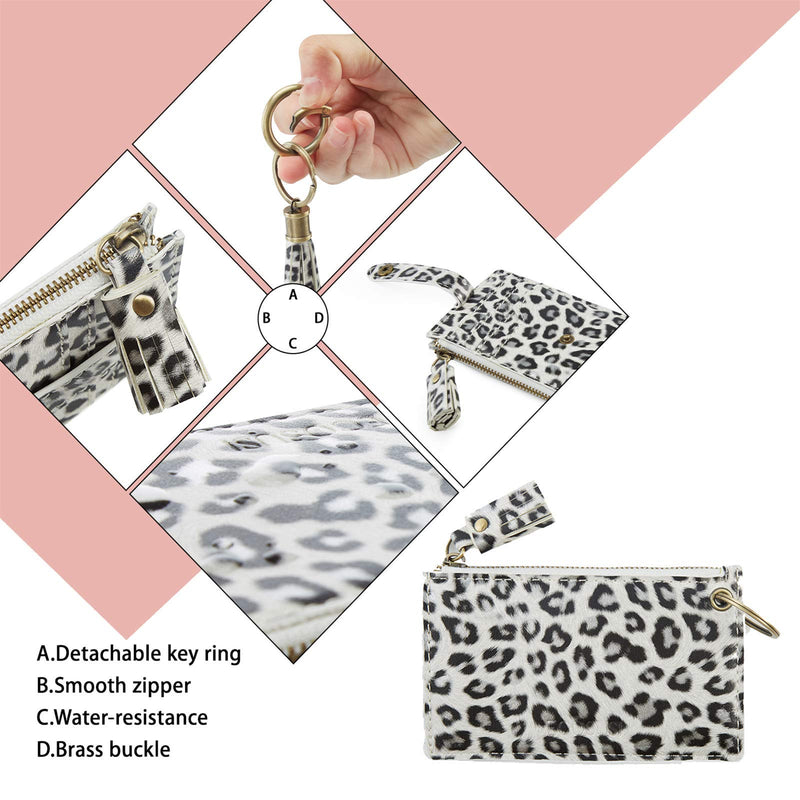 [Australia] - ECOSUSI Wristlet Keychain Key Ring Wallet Bracelets Card Holder Purse with Tassel Bracelet Keychain Wallet A Leopard Print 