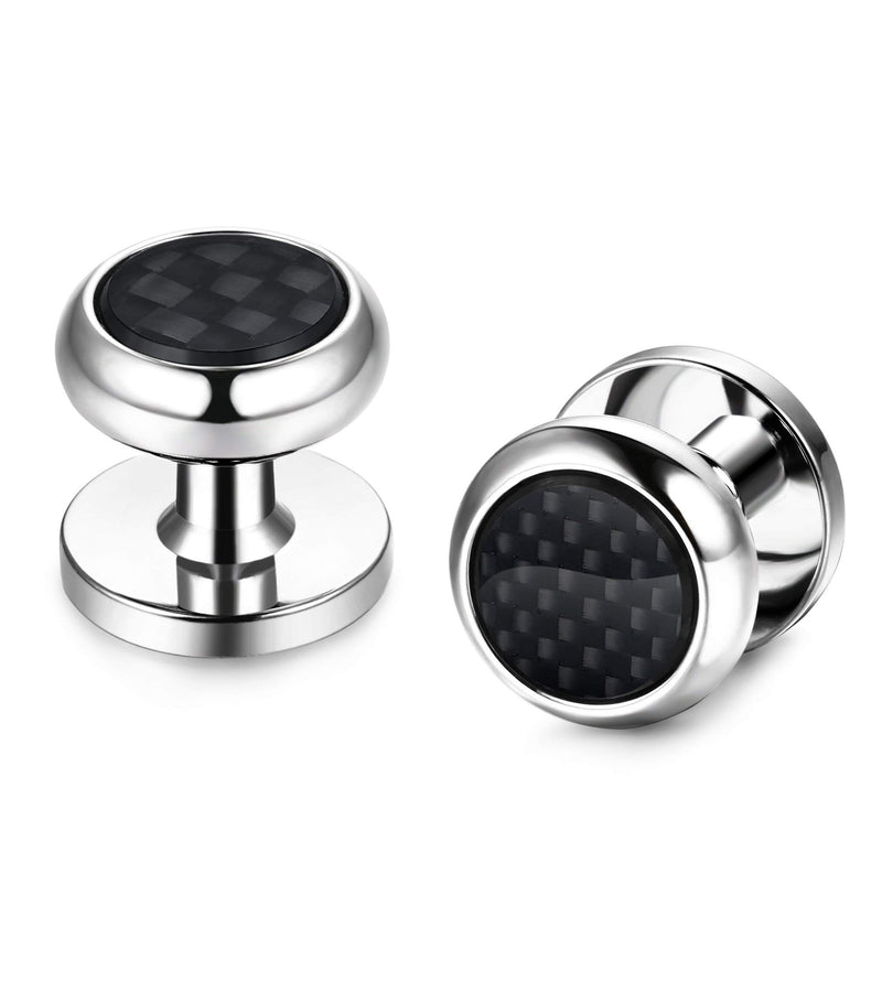 [Australia] - LOYALLOOK 8pcs Mens Carbon Fiber Cufflinks and Shirt Studs Set Tuxedo Shirts Business Wedding Silver Black Gold Tone … 8pcs Sliver-Tone 