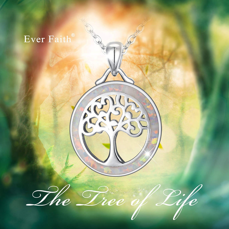 [Australia] - EVER FAITH 925 Sterling Silver White Opal Lucky Gemstone Tree of Life Pendant Necklace for Girls, Mom 