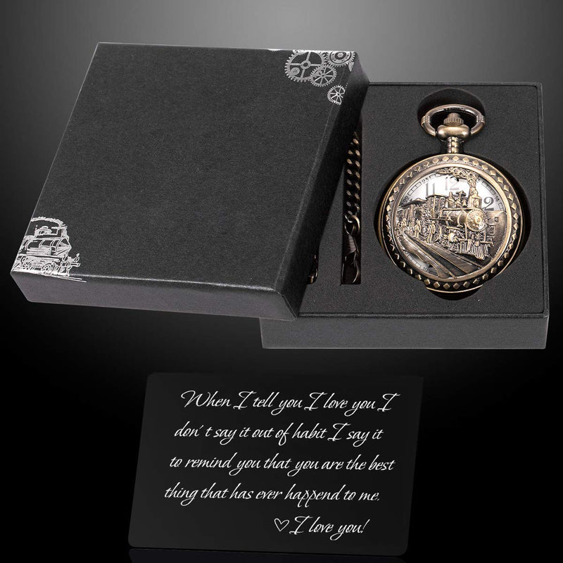 [Australia] - oyeaho Pocket Watch to Father,Men Pocket Watch, Pocket Watch with Chain,Gift for Father/in Law Father/Step Father - Mens Vintage Steam Train Fob Watches for Men Father Birthday Anniversary 