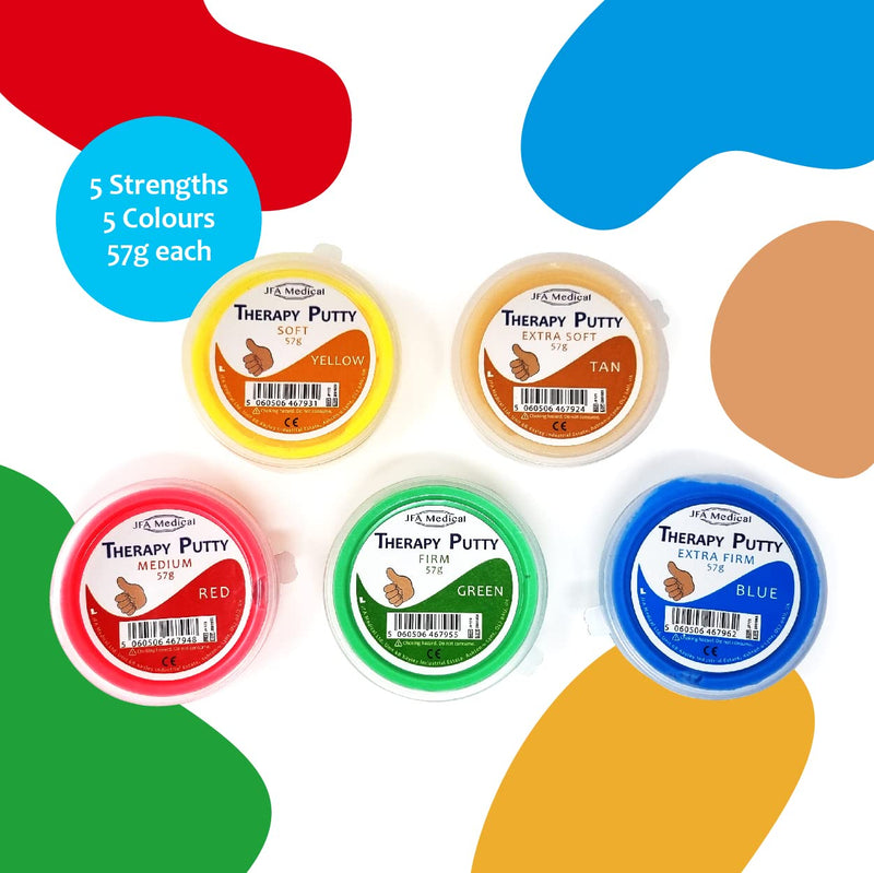 [Australia] - JFA Medical Therapy Exercise Putty 5 Strengths - Extra Soft, Soft, Medium, Firm, Extra Firm 57g Tubs 