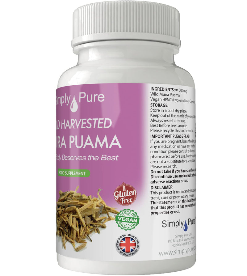 [Australia] - Simply Pure Wild Harvested Muira Puama Capsules x 90, 500mg, 100% Natural, Gluten Free, GM Free and Vegan. 