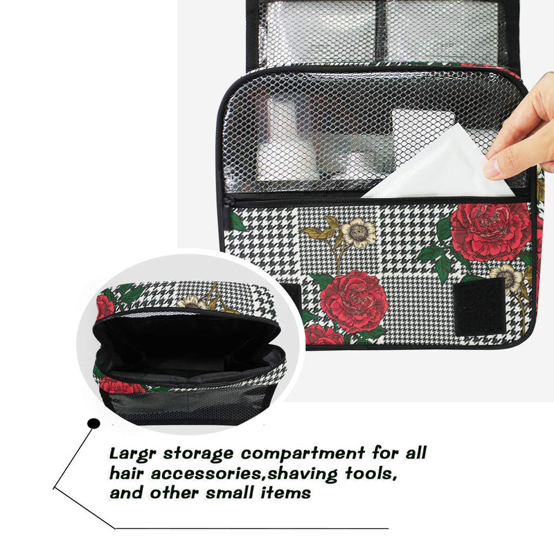 [Australia] - CUTEXL Cosmetic Bag Geometric Floral Flower Rose Plaid Large Hanging Wash Gargle Bag Portable Travel Toiletry Bag Makeup Case Organizer for Women Lady 