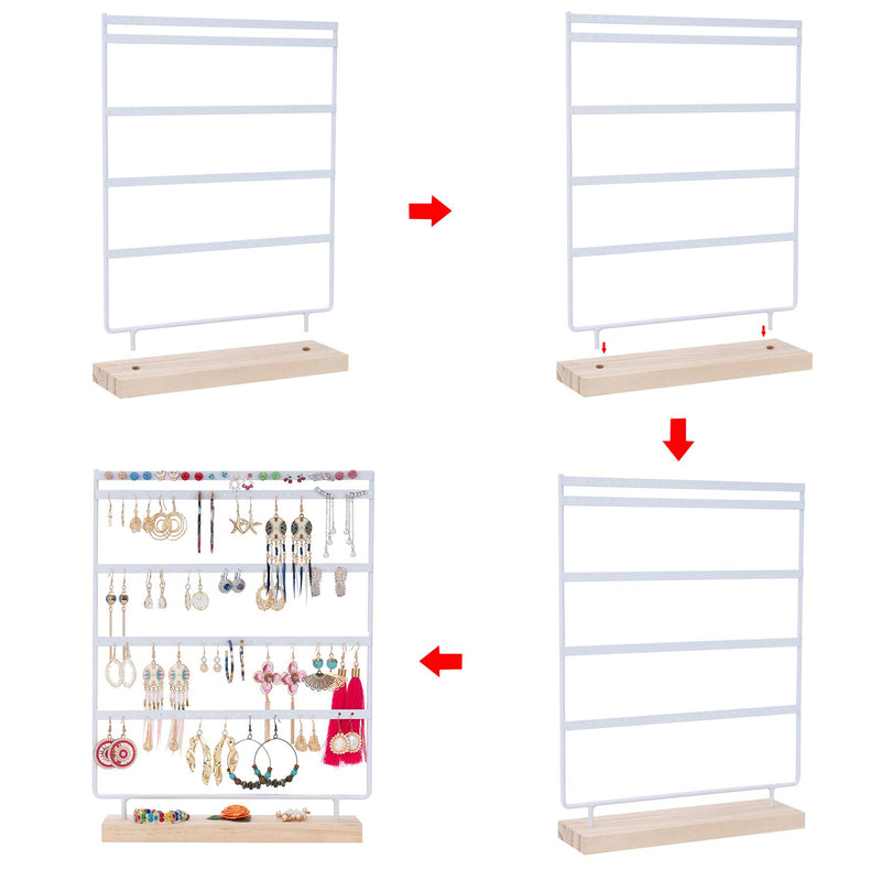 [Australia] - Earrings Organizer 5-Layer 100 Holes Ear Stud Holder Earring Display Stand Wooden Base Jewelry Organizer for Hanging earrings white 