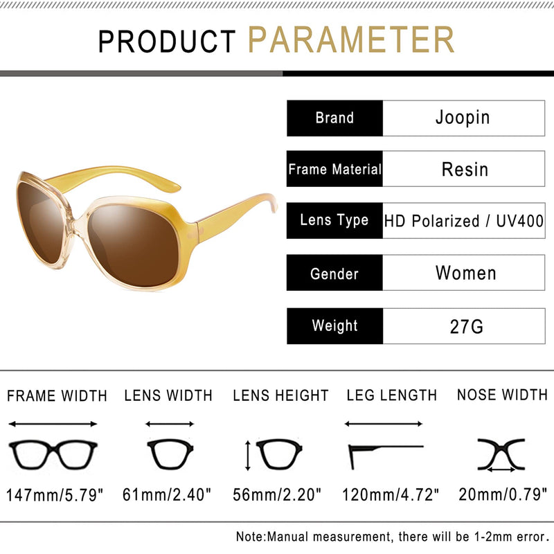 [Australia] - Joopin Polarized Sunglasses for Women Vintage Big Frame Sun Glasses Ladies Shades Champagne Brown as the pictures 