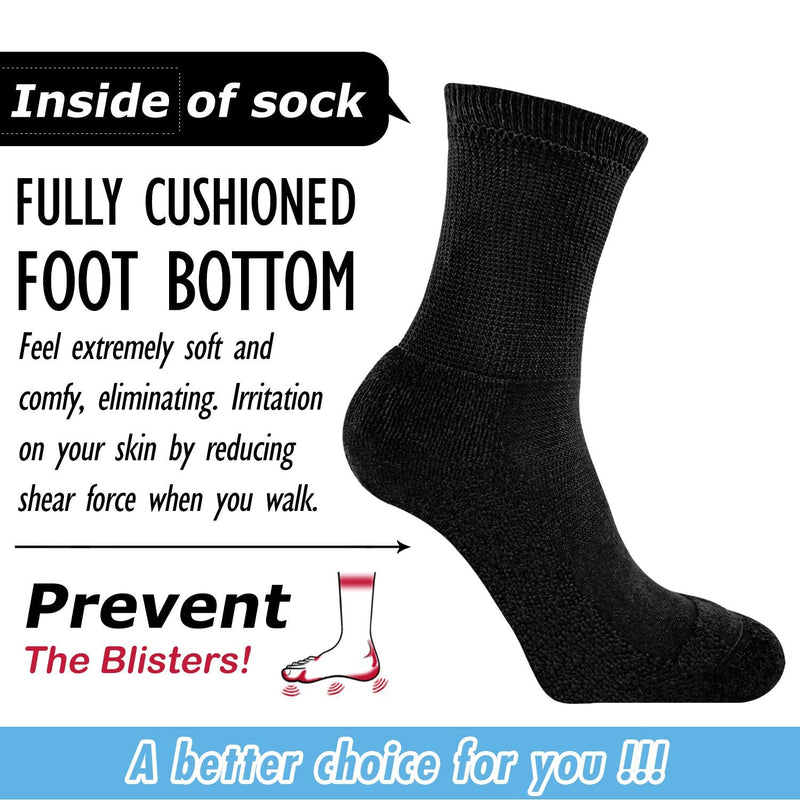 [Australia] - Busy Socks 4 Pack Non-binding Diabetic Socks for Men Women, Loose Top Crew Cotton Thick Cushion Socks 4 Pairs Black X-Large-XX-Large 