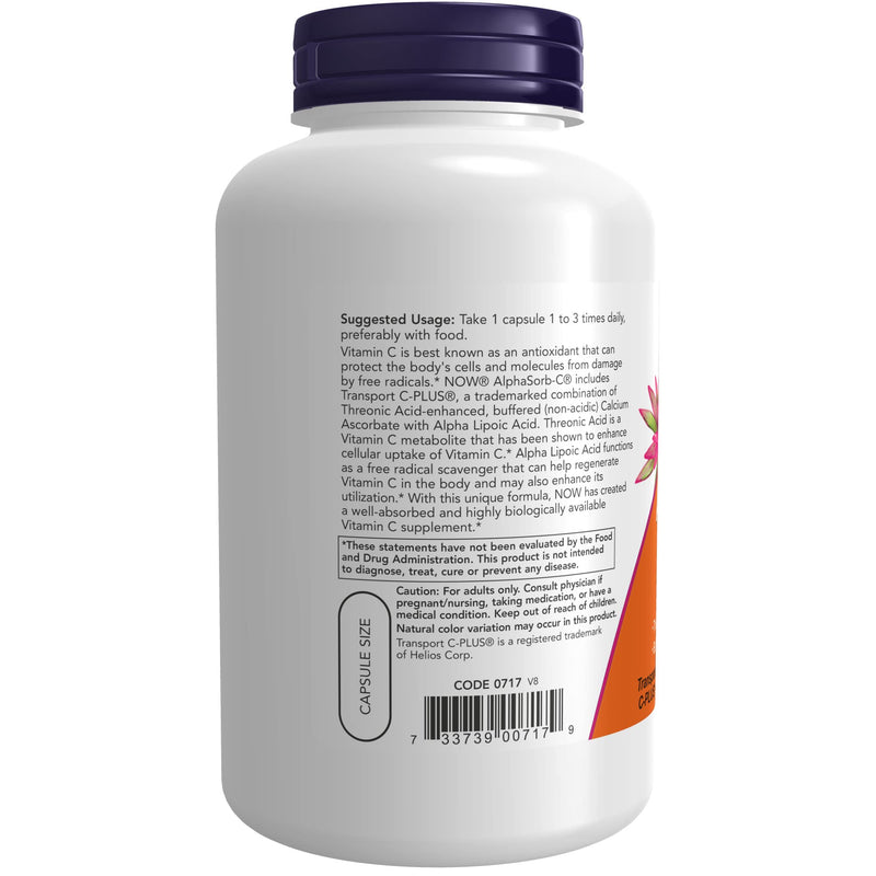 [Australia] - NOW Supplements, AlphaSorb-C™ 500 mg with Threonic Acid & Alpha Lipoic Acid Enhanced, 180 Veg Capsules 