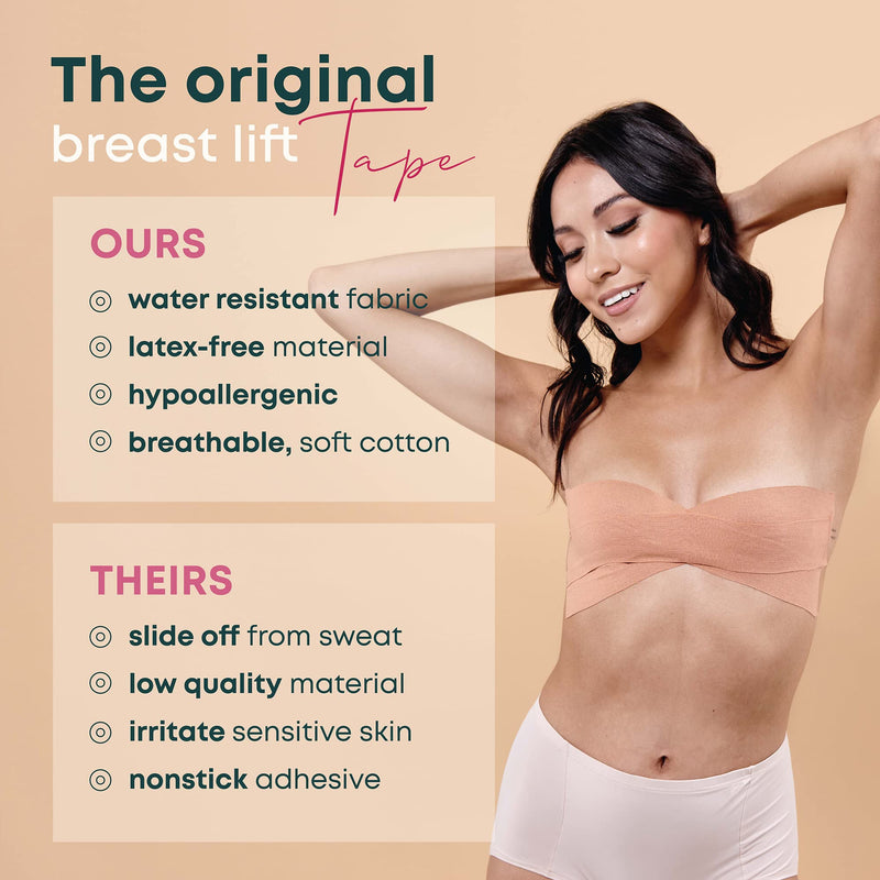 [Australia] - Boob Tape, Boobytape for Breast Lift | Achieve Chest Brace Lift & Contour of Breasts | Sticky Body Tape for Push up & Shape in All Clothing Fabric Dress Types | Waterproof Sweat-Proof Bob Tape Beige 