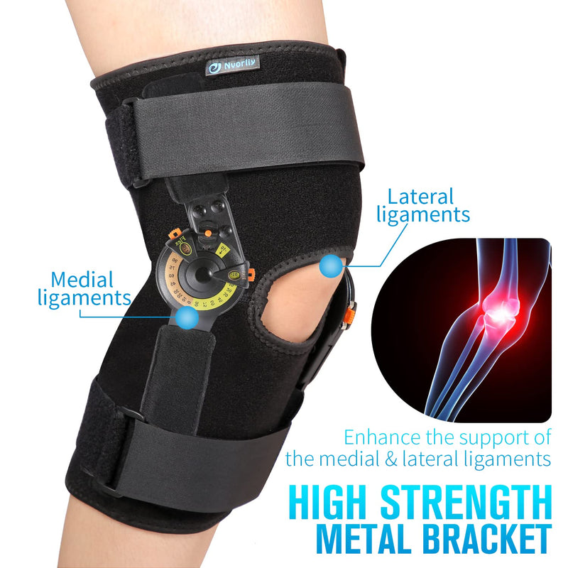 [Australia] - Nvorliy Hinged ROM Knee Brace Adjustable Knee Immobilizer Support for Arthritis, ACL, PCL, Meniscus Tear, Osteoarthritis, Post OP Recovery - Leg Stabilizer for Men & Women Regular 