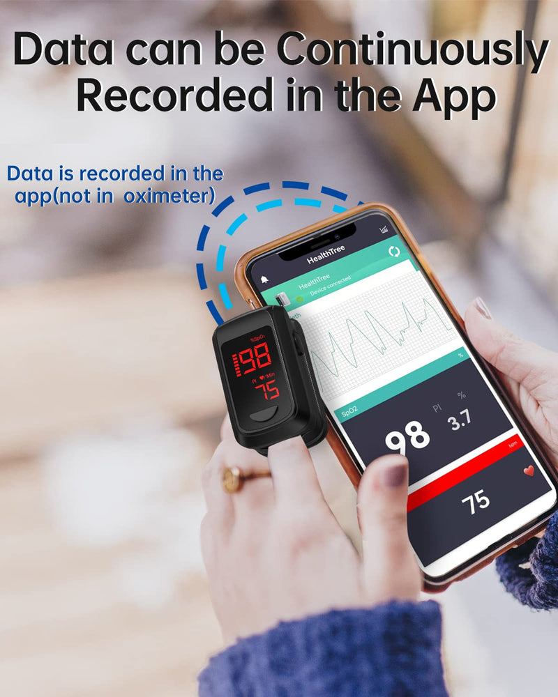 [Australia] - Fingertip Pulse Oximeter- HOLFENRY Pulse Oximeter Bluetooth Oximeter Oxygen Saturation Monitor for SpO2/Heart Rate/PI, with Auto Graph Display/Alarm/Dedicated App, Compatible with iOS&Android Black 