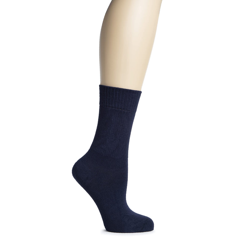 [Australia] - Hugh Ugoli Women's Bamboo Diabetic Crew Socks, Thin, Loose Fit, Soft, Wide Stretchy, Seamless Toe, 4 Pairs 6-9 Navy Blue 