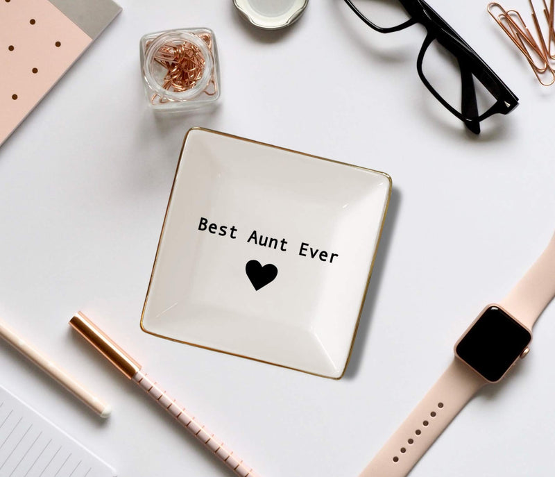 [Australia] - Best Aunt Ever Gifts– Ceramic Jewelry Dish or Ring Holder – BAE Trinket Tray - Elegant Birthday Gift for Auntie by Simply Charmed 