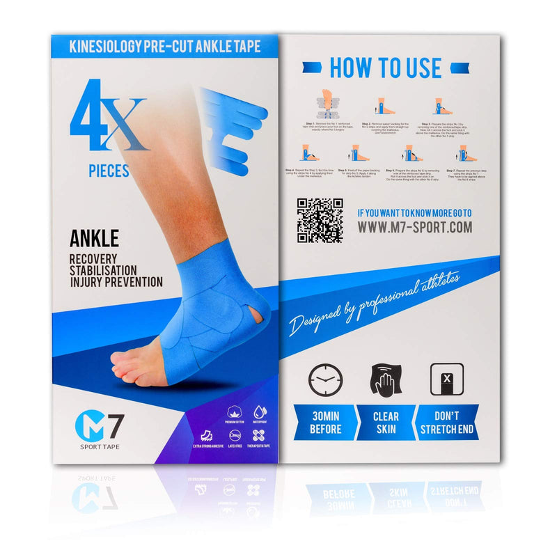 [Australia] - M7 Sport Kinesiology Ankle Tape for Ankle Sprain and Injury Recovery, Pain Relief Kinesiology Tape, Ankle Brace Compression Support, Plantar Fasciitis, Waterproof, Eases Swelling (Pink, 4-Pack) Pink 