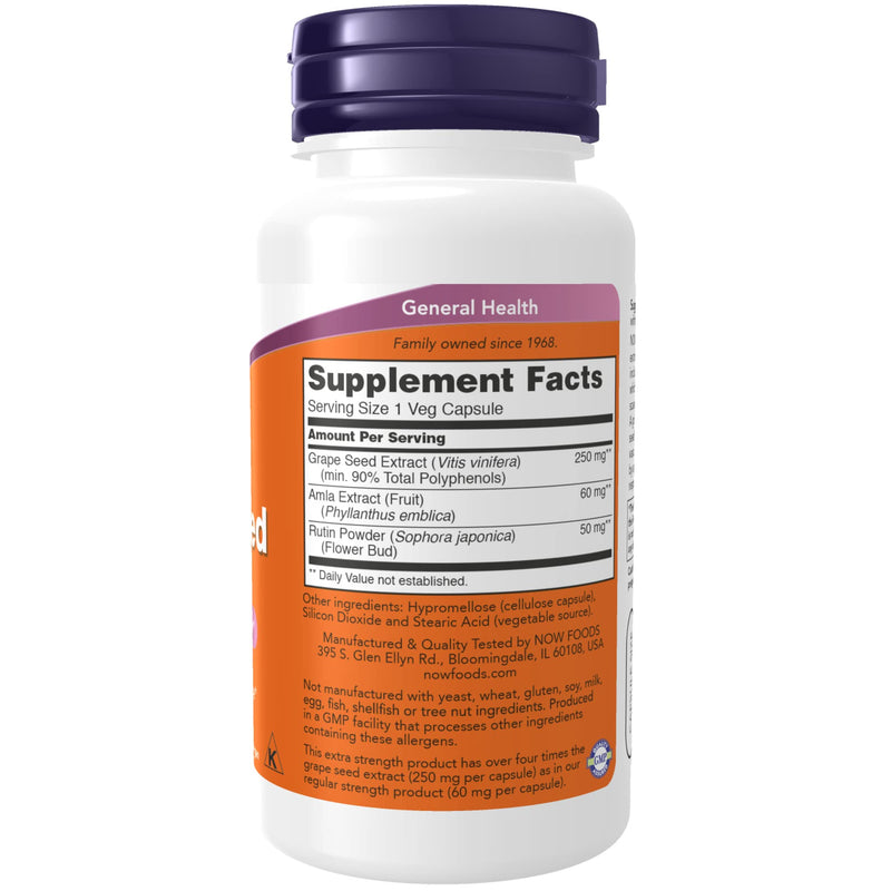 [Australia] - NOW Supplements, Grape Seed (a Highly Concentrated Extract with a Minimum of 90% Polyphenols) Extra Strength 250 mg, 90 Veg Capsules 