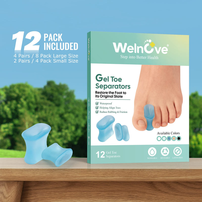 [Australia] - Welnove Upgraded Gel Toe Separators - 12 Pack Bunion Pads - Toe Spacers for Straightening Overlapping Toes, Bunions, Calluses (Blue) Blue 