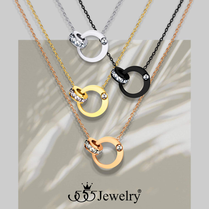 [Australia] - 555Jewelry Stainless Steel Interlocking Rings Necklace Pendant for Women & Girls Silver 