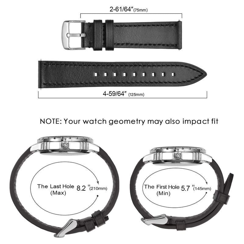 [Australia] - BISONSTRAP Leather Watch Straps, Quick Release Replacement Band for Men and Women-18mm 19mm 20mm 21mm 22mm 18mm Black 