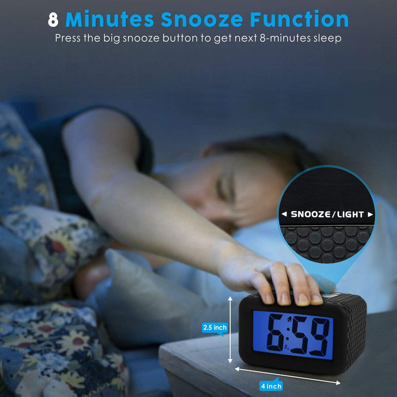 [Australia] - Digital Alarm Clock - Plumeet Kids Alarm Clock with Snooze and Backlight - Simple Travel Clocks Large LCD Display - Loud Alarm Clock for Bedroom - Battery Powered (Black) Black 