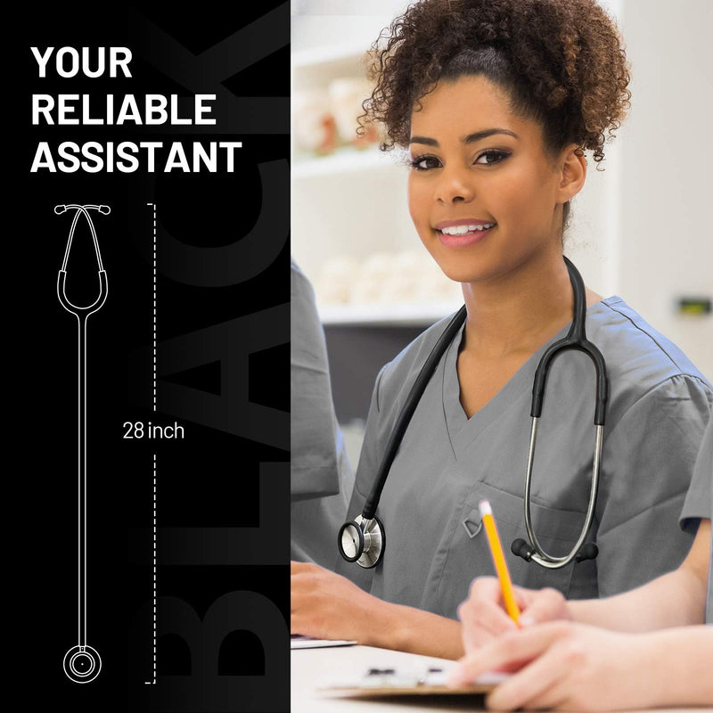 [Australia] - Dual Head Stethoscope for Medical and Home by FriCARE, Classic Lightweight Design, Stethoscope for Adult, Gift for Nurses, Doctors, Medical Students, 28 inch (Black) Black 