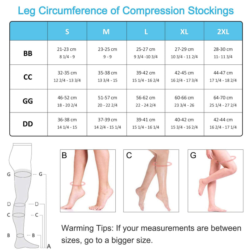 [Australia] - Compression Stockings Thigh High for Women Men 20-30 mmhg Graduated Compression Socks Open Toe Compression Support Hose with Non-Slide Silicone Dot Band for Swelling and Varicose Veins (Black,L) Black Large (1 Pair) 