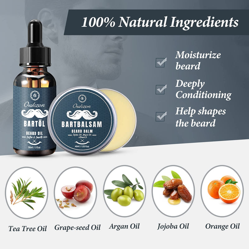 [Australia] - Beard Grooming Kit for Men, 10 in 1 Beard Trimming Gift Set with Beard Shampoo, Beard Conditioner, Beard Oil, Balm, Beard Comb,Brush, Scissors, Beard Shaper and Storage Bag -Mens Beard Growth Care Set 