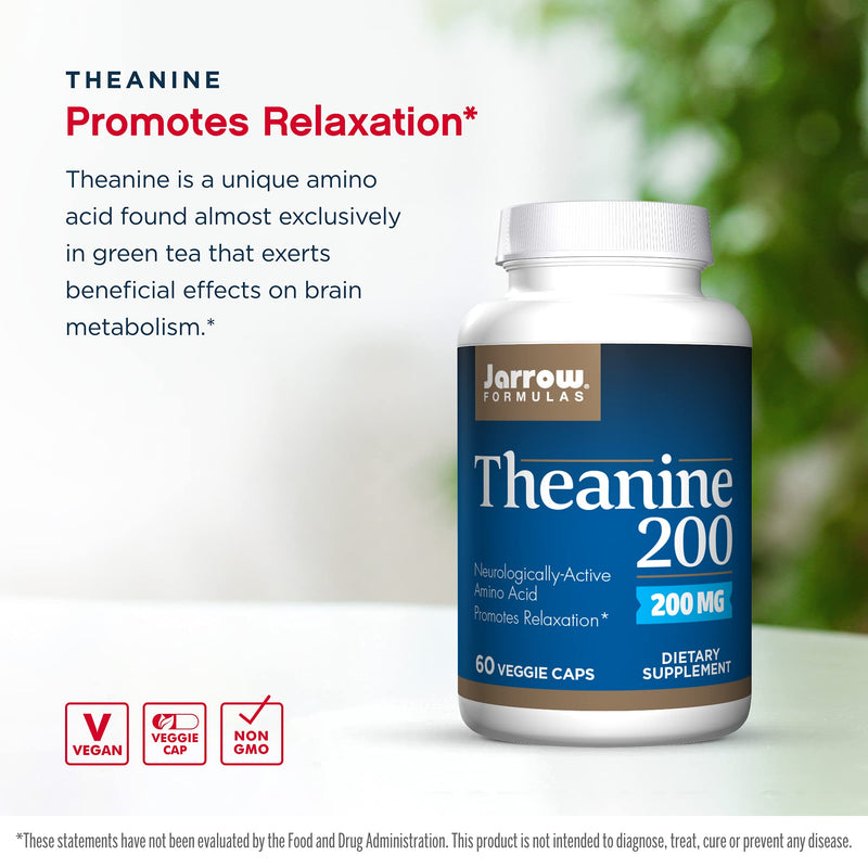 [Australia] - Jarrow Formulas Theanine 200 mg, Neurologically Active Amino Acid, Found in Green Tea, Promotes Relaxation, White, 60 Count Theanine 200mg 60 Count (Pack of 1) 