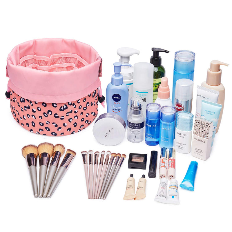 [Australia] - Barrel Makeup Bag Travel Drawstring Cosmetic Bag Large Toiletry Organizer Waterproof for Women and Girls (Large, Leopard) B Leopard 