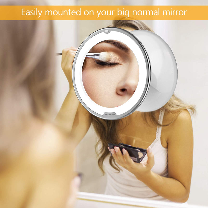 [Australia] - BEAUTURAL 10X Magnifying Makeup Mirror with Lights, Lighted Magnifying Vanity Makeup Mirror for Home Tabletop Bathroom Shower Travel, 360 Degree Rotation, Powerful Suction Cup 