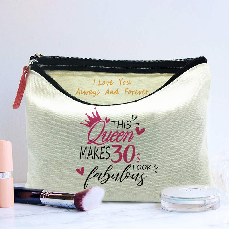 [Australia] - 30th - 39th Birthday gift,Queen makes 30s fabulous,Gifts for Women,Canvas Makeup Cosmetic Bag,30-39 Year Old Presents,Gift for Mom Wife Lady 