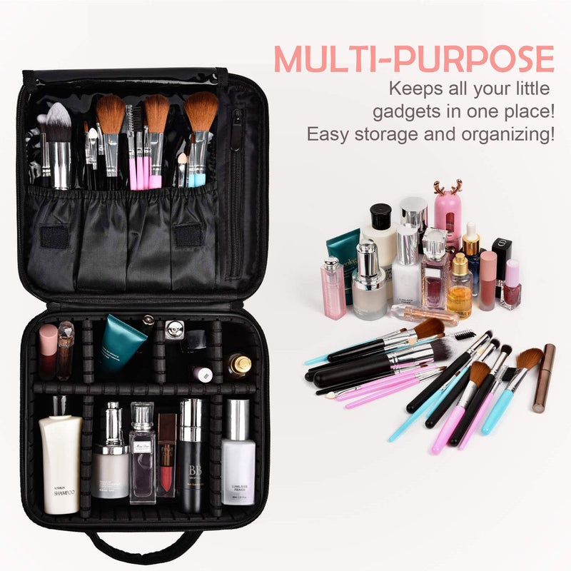 [Australia] - Bvser Travel Makeup Case, Cosmetic Train Case Organizer Portable Artist Storage Makeup Bag with Adjustable Dividers for Cosmetics Makeup Brushes Toiletry Jewelry Digital Accessories - Black 