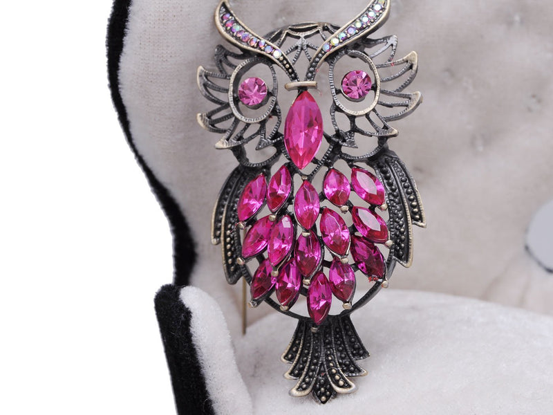 [Australia] - Alilang Vintage Inspired Pink Crystal Rhinestone Marquise Feather Owl Pin Brooch 
