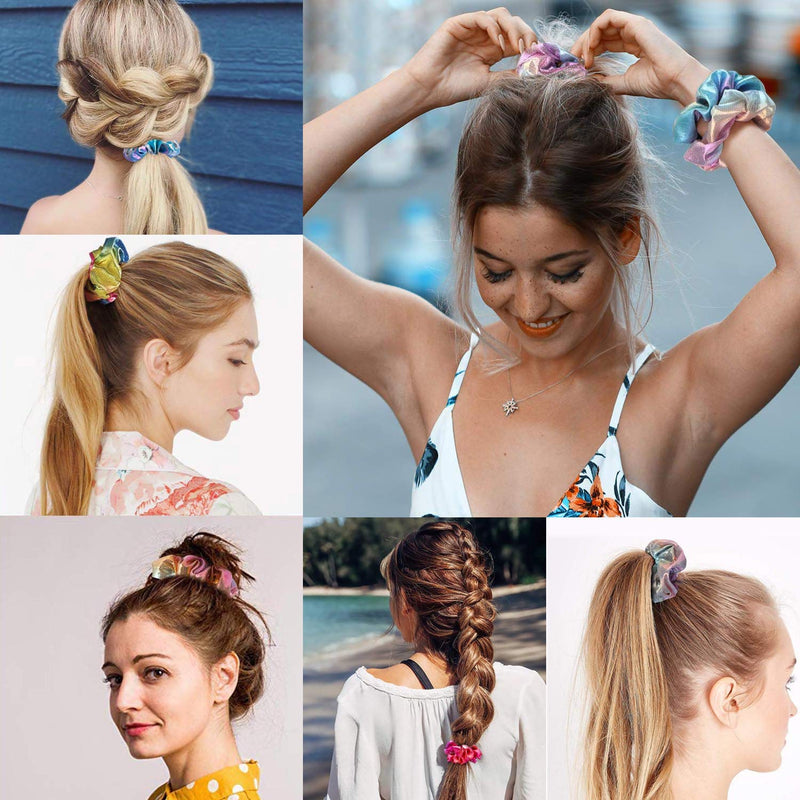 [Australia] - 20 Pieces Shiny Metallic Scrunchies,AUERVO Hair Scrunchies Sparkle Scrunchy Colorful Hair Ties Ropes Elastic Ponytail Holder for Girls and Women 
