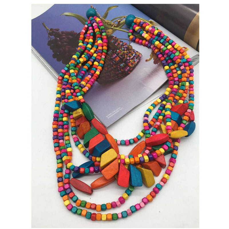 [Australia] - Halawly Multicolored Beaded Wood Bead Layered Necklace Multicolor 