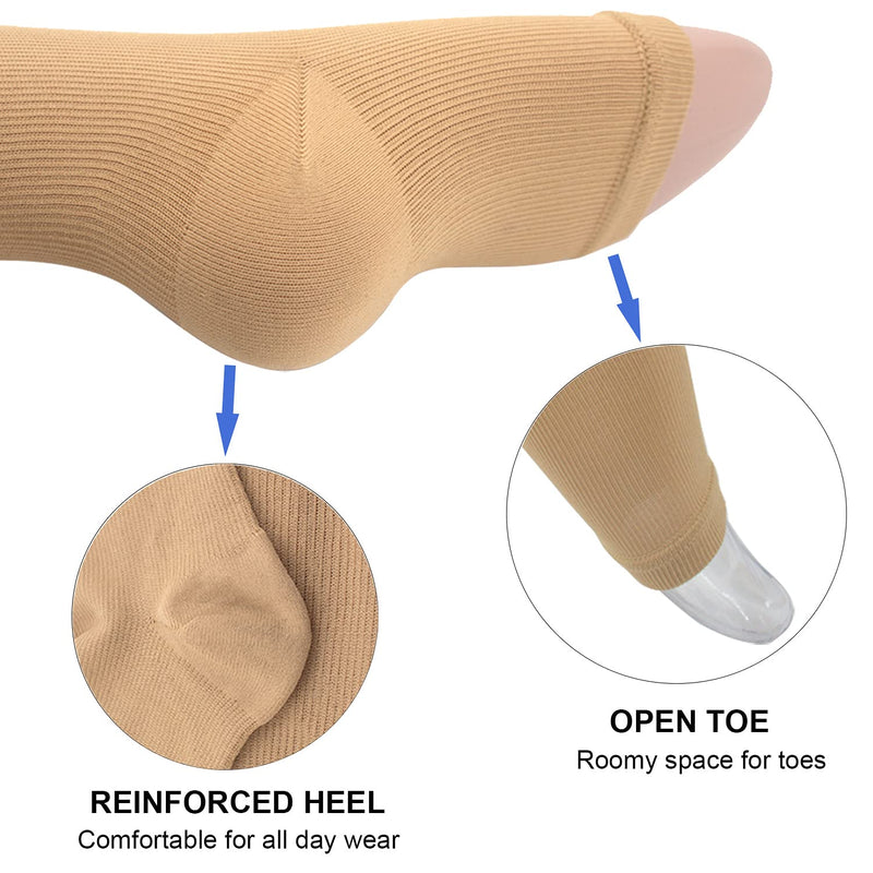 [Australia] - Ailaka Zipper 15-20 mmHg Compression Socks for Women Men, Knee High Open Toe Support Graduated Medical Varicose Veins Hosiery for Edema, Swollen, Pregnancy, Recovery (1 Pair) 3XL Beige 