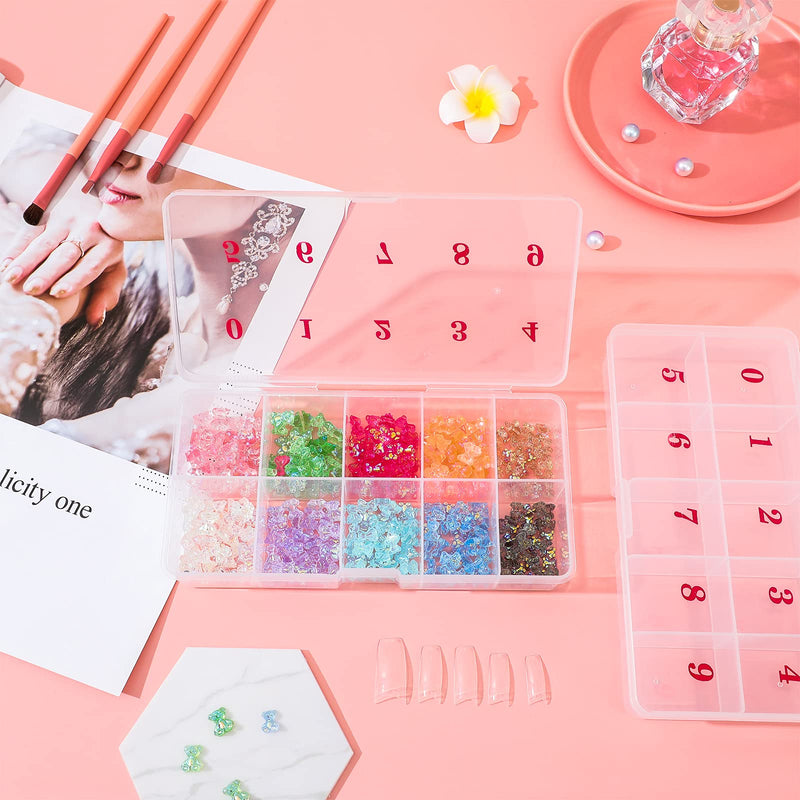 [Australia] - 2 Pieces False Nail Tips Transparent Storage Box with 10 Number Empty Spaces Storage Case Container Nail Art Organizer Box Plastic Grid Box for Fingernail Crystal, Jewelry，Nail Accessories 