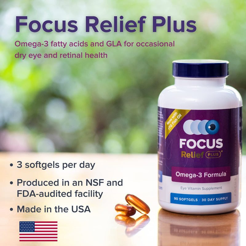 [Australia] - Focus Relief Plus Dry Eye Formula (90 ct. 30 Day Supply) Dry Eye Omega 3 Supplement - Dry Eye Relief Supplement -Omega 3 Fish Oil for Dry Eye 