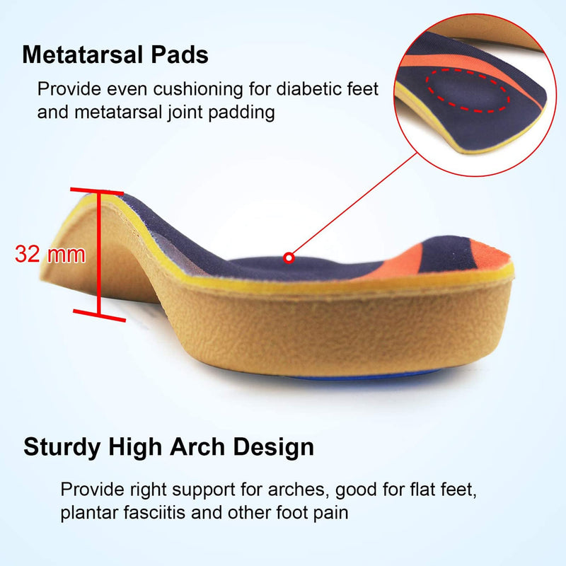 [Australia] - Orthotic Insoles, RooRuns 3/4 High Arch Support Insoles Shoe Inserts for Flat Feet, Plantar Fasciitis, Foot Arch, Feet Fatigue - Heel Cushion for Men, Woman, Deep Blue, Small (3-5.5 UK) Small (3.5-5 UK) 