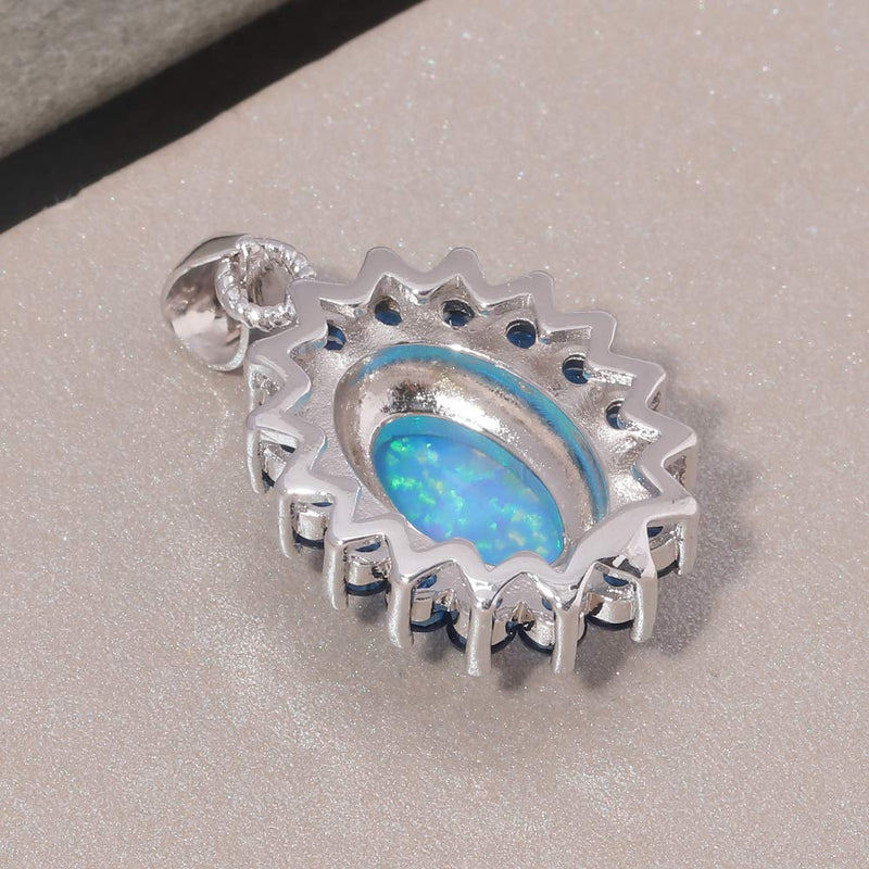 [Australia] - CiNily 14K White Gold Plated Opal Pendant Necklace-Flower/Oval Shap Necklace Gemstone Women Girls Jewelry Gift flower-sapphire 