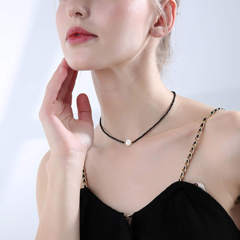 [Australia] - Daesar Choker Necklace Pearl Created/Ring/Circle Pendant Necklace Jewelry Chokers for Women Black Simple Choker 