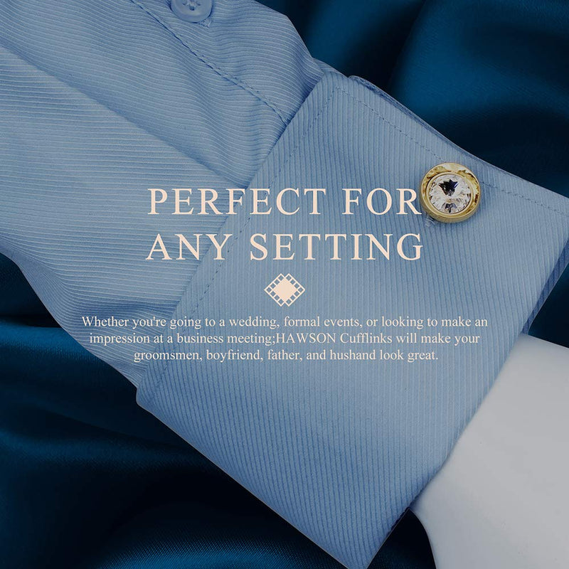 [Australia] - HAWSON Cufflinks for Men-Fashion Multicolor Swarovski Crystal Men French Shirt Cufflinks for Regular Weeding Business White 