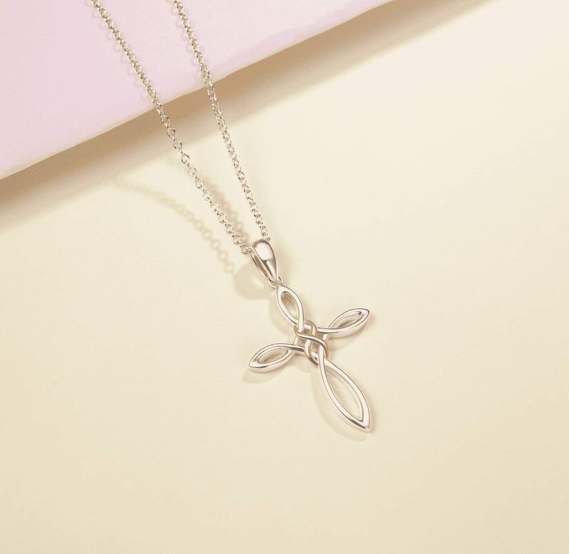 [Australia] - FANCIME 14K Gold Plated Sterling Silver Celtic Knot Cross Crucifix Infinity Pendant Necklace for Women Girls,16+2" Two Tone Infinity 