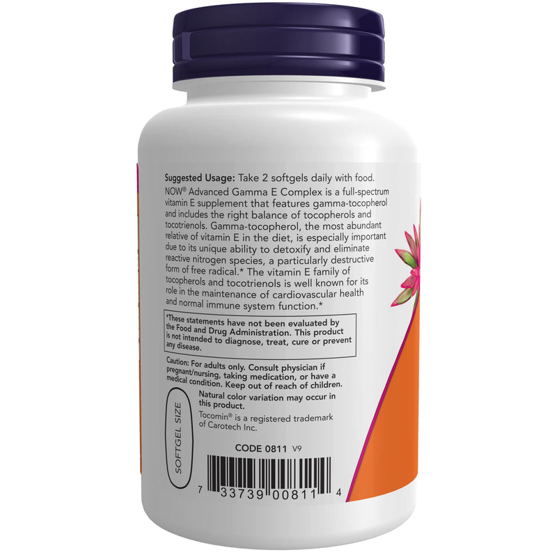 [Australia] - NOW Supplements, Advanced Gamma E Complex, Mixed Tocopherols & Tocotrienols, Antioxidant Protection*, 120 Softgels 