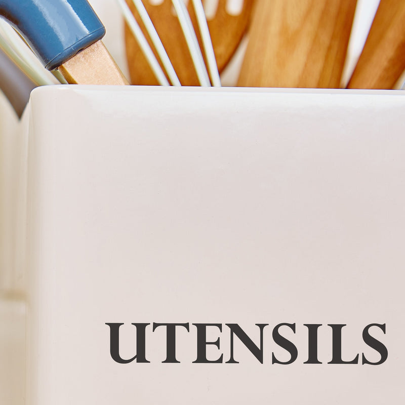 [Australia] - Andrew James Vintage Kitchen Utensil Holder Caddy | Large Retro Square Storage Holder Cream with Black Text | Vintage Style | 14cm x 14cm x 16.3cm 