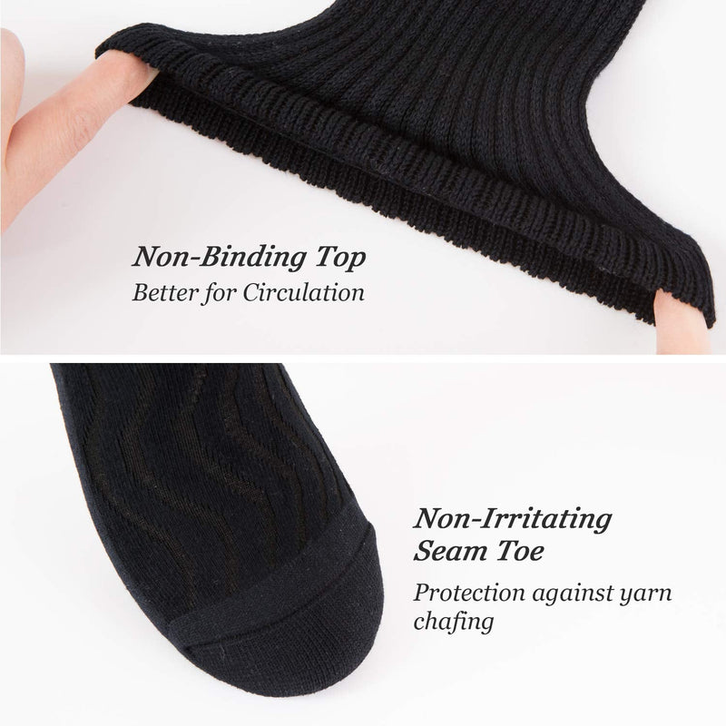 [Australia] - MD 6 Pairs Non-binding Women's Cushioned Moisture Wicking Bamboo Diabetic Crew Dress Socks 9-11 Black 