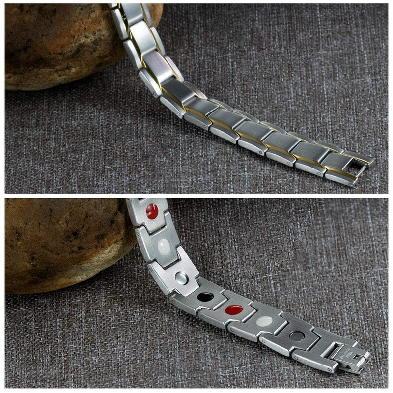 [Australia] - JFUME Magnetic Mens Bracelets 18K Plated Gold Silver Stainless Steel Link Bracelet for Men 8.5" Adjustable with Link Removal Tool Silver with Gold 
